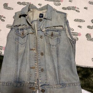 GAP Light Blue Distressed Denim Vest
